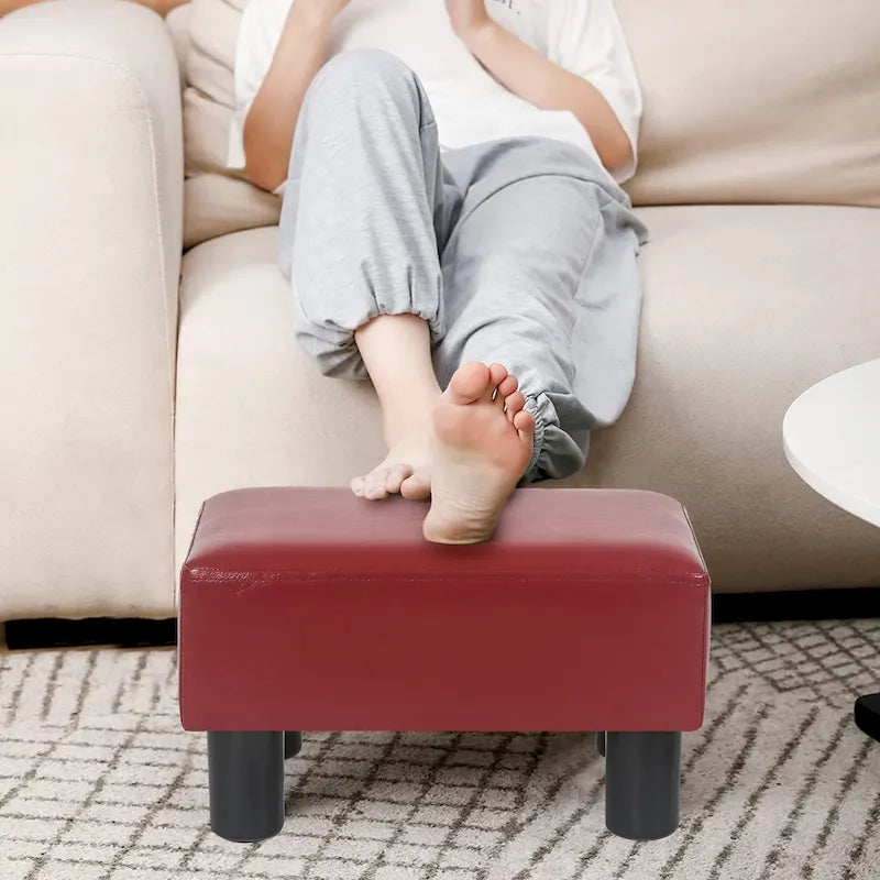 Adeco Small Rectangular Ottoman Modern PU Leather Footrest Stool Chair