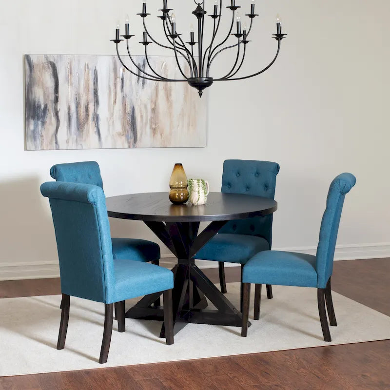 Roundhill Furniture Nylander 5-piece Dining Set, Cross-Buck Dining Table with 4 Stylish Chairs