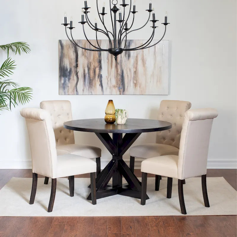 Roundhill Furniture Nylander 5-piece Dining Set, Cross-Buck Dining Table with 4 Stylish Chairs