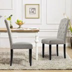 Solid Wood Tufted Dining Chairs, Kitchen Dining Room Chairs with Bronze Nailhead Trim Set of 2