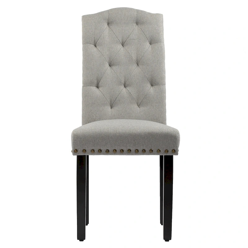 Solid Wood Tufted Dining Chairs, Kitchen Dining Room Chairs with Bronze Nailhead Trim Set of 2