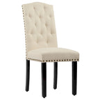 Solid Wood Tufted Dining Chairs, Kitchen Dining Room Chairs with Bronze Nailhead Trim Set of 2