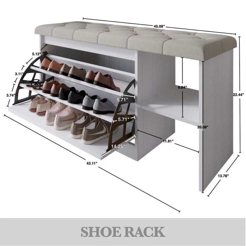 CraftPorch Multifunctional Flip-Drawer Storage Shoes Bench