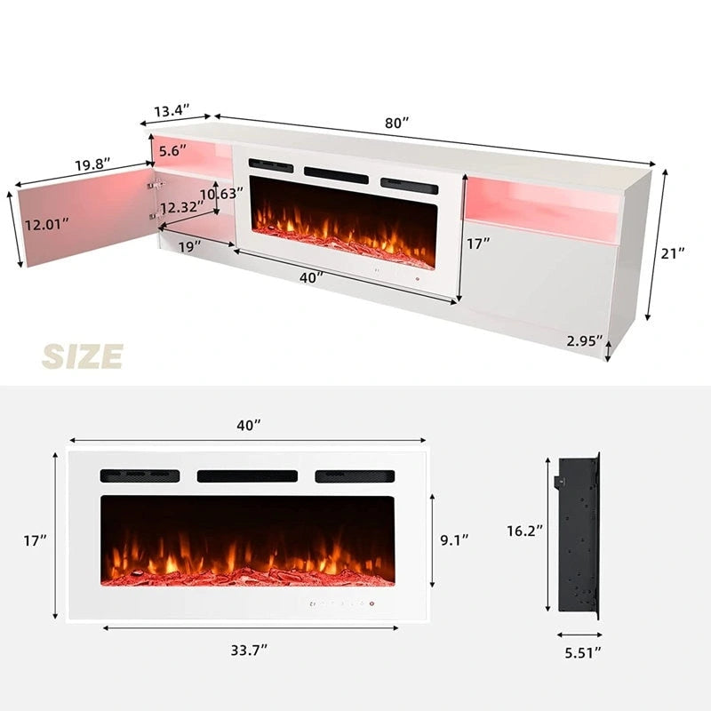 36 Electric Fireplace TV Stand, Entertainment Center & TV Console for TVs up to 80, Modern Fireplace Heater for Living Room