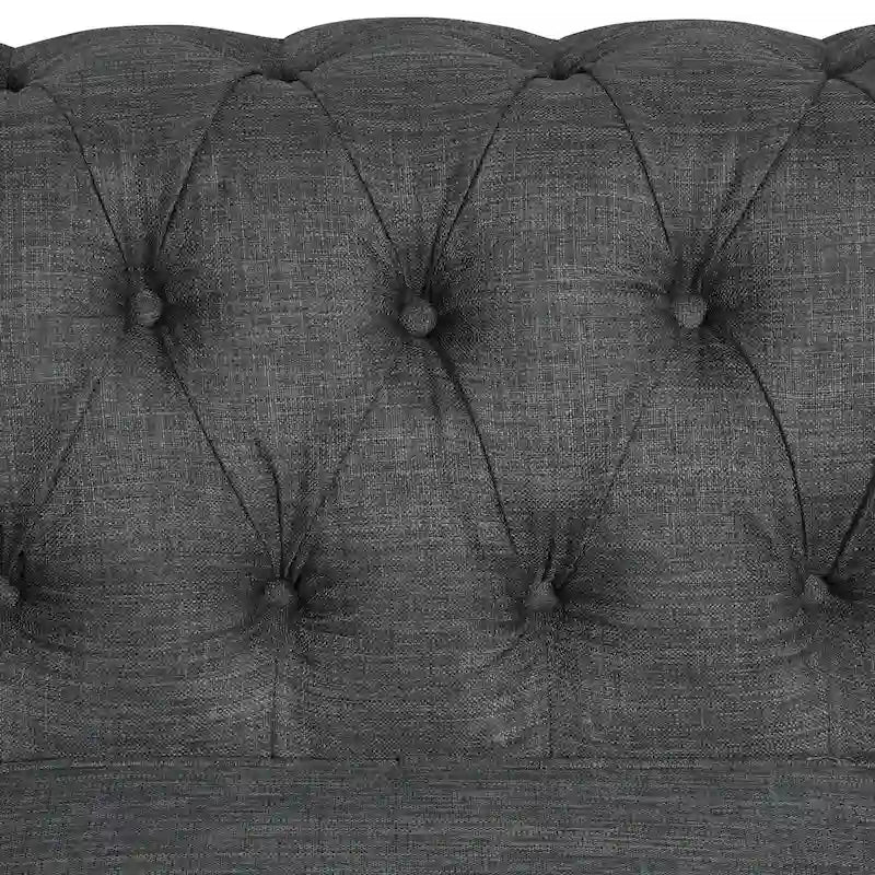 Chesterfield Sectional Sofa with Ottoman and 6 Pillows U-Shape Linen Fabric Sofa with Chaise and Rubberwood Legs for Living Room