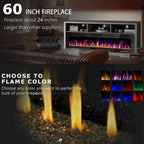 BOSSIN Fireplace 65 TV Stand for TVs Up to 75 TV with 60 Electric Fireplace,Entertainment Center with Open Shelve Storage