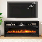 BOSSIN Fireplace 65 TV Stand for TVs Up to 75 TV with 60 Electric Fireplace,Entertainment Center with Open Shelve Storage