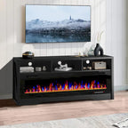 BOSSIN Fireplace 65 TV Stand for TVs Up to 75 TV with 60 Electric Fireplace,Entertainment Center with Open Shelve Storage