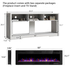 BOSSIN Fireplace 65 TV Stand for TVs Up to 75 TV with 60 Electric Fireplace,Entertainment Center with Open Shelve Storage