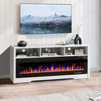 BOSSIN Fireplace 65 TV Stand for TVs Up to 75 TV with 60 Electric Fireplace,Entertainment Center with Open Shelve Storage