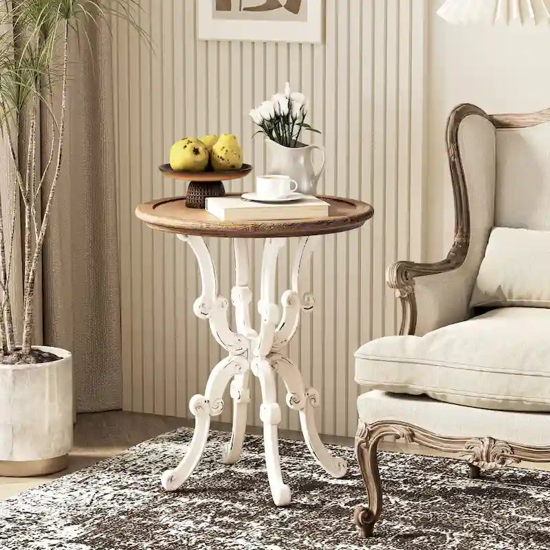 COZAYH Rustic Farmhouse End Table, Natural Top Side Table for Family, Dinning or Living Room, Handcrafted Finish, Modern