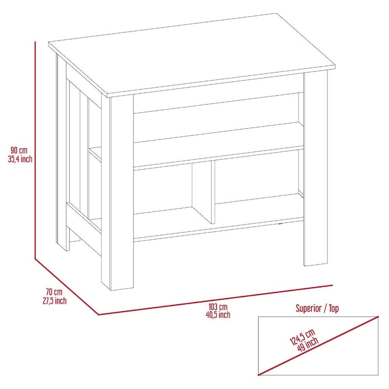 TUHOME Cala 3-Shelf Wooden Casual Kitchen Island