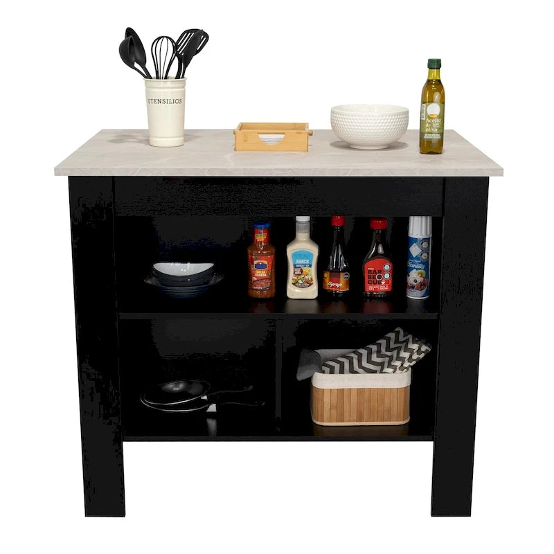 TUHOME Cala 3-Shelf Wooden Casual Kitchen Island