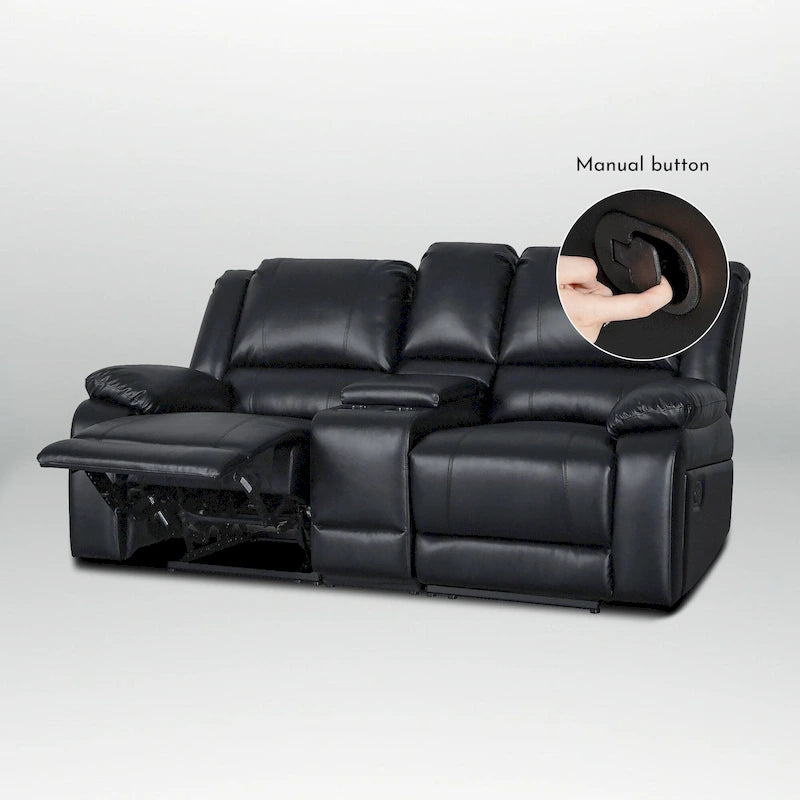 72 Width Modern Contemporary Faux Leather Manual Reclining Loveseat