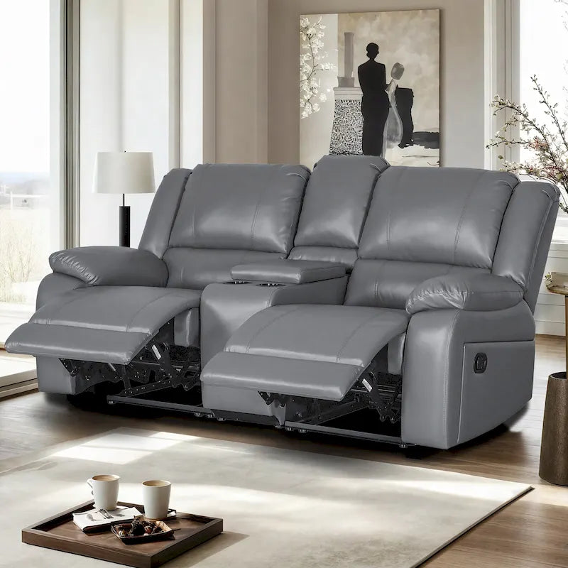 72 Width Modern Contemporary Faux Leather Manual Reclining Loveseat