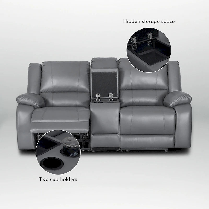 72 Width Modern Contemporary Faux Leather Manual Reclining Loveseat