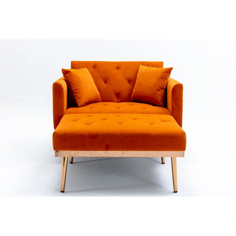 Velvet Upholstered Tufted Living Room Sleeper Sofa Chair With Rose Golden feet
