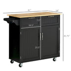 HOMCOM 41 Modern Rolling Kitchen Island, Kitchen Storage Utility Cart Trolley with Rubberwood Top, 2 Drawers, and Towel Rack