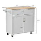HOMCOM 41 Modern Rolling Kitchen Island, Kitchen Storage Utility Cart Trolley with Rubberwood Top, 2 Drawers, and Towel Rack