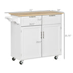 HOMCOM 41 Modern Rolling Kitchen Island, Kitchen Storage Utility Cart Trolley with Rubberwood Top, 2 Drawers, and Towel Rack