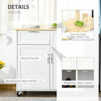 HOMCOM 41 Modern Rolling Kitchen Island, Kitchen Storage Utility Cart Trolley with Rubberwood Top, 2 Drawers, and Towel Rack