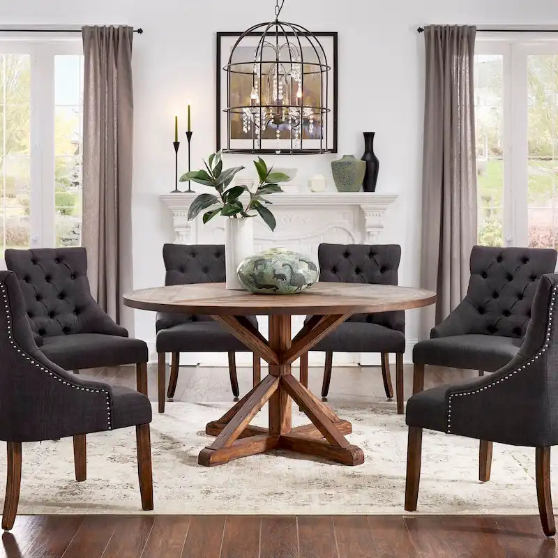 Benchwright Brown Finish Round Dining Table by iNSPIRE Q Artisan