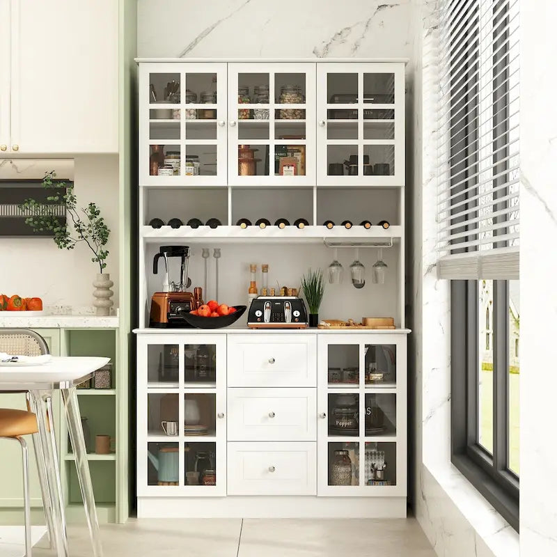 79Pantry Storage Cabinet Glass Doors Sideboard Buffet Cabinet Lacquer