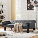 Linen Fabric Modern Convertible Sofa Bed with Removable Armrests