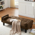 Linen Fabric Modern Convertible Sofa Bed with Removable Armrests
