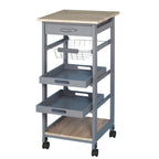 HOMCOM Mobile Rolling Kitchen Island Trolley Serving Cart with Underneath Drawer & Slide-Out Wire Storage Basket