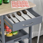 HOMCOM Mobile Rolling Kitchen Island Trolley Serving Cart with Underneath Drawer & Slide-Out Wire Storage Basket