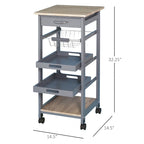 HOMCOM Mobile Rolling Kitchen Island Trolley Serving Cart with Underneath Drawer & Slide-Out Wire Storage Basket