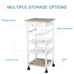 HOMCOM Mobile Rolling Kitchen Island Trolley Serving Cart with Underneath Drawer & Slide-Out Wire Storage Basket
