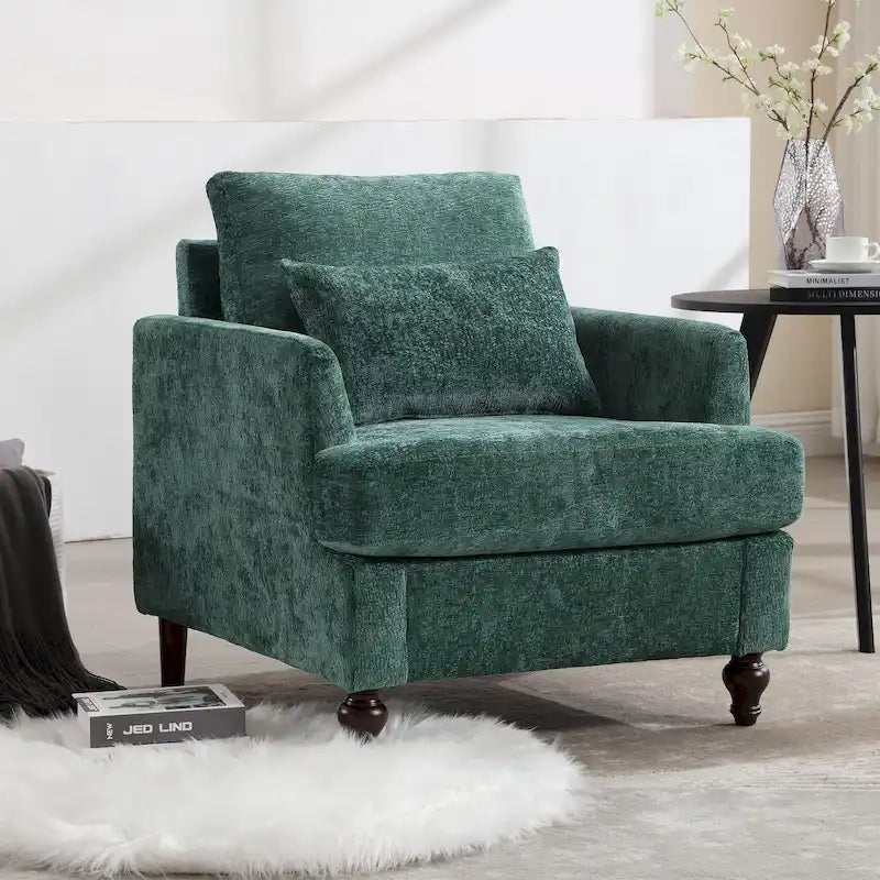 HOMEFUN Chenille Upholstered Mid Century Modern Wood Frame Armchair for Living Room
