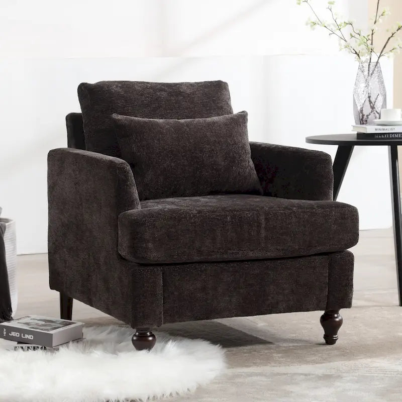 HOMEFUN Chenille Upholstered Mid Century Modern Wood Frame Armchair for Living Room