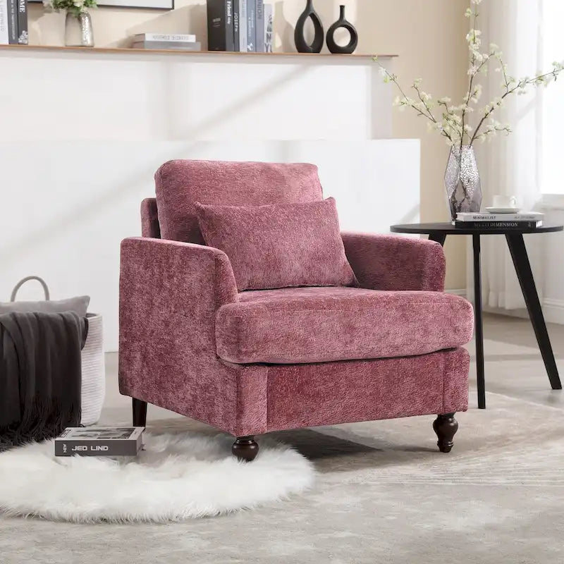 HOMEFUN Chenille Upholstered Mid Century Modern Wood Frame Armchair for Living Room