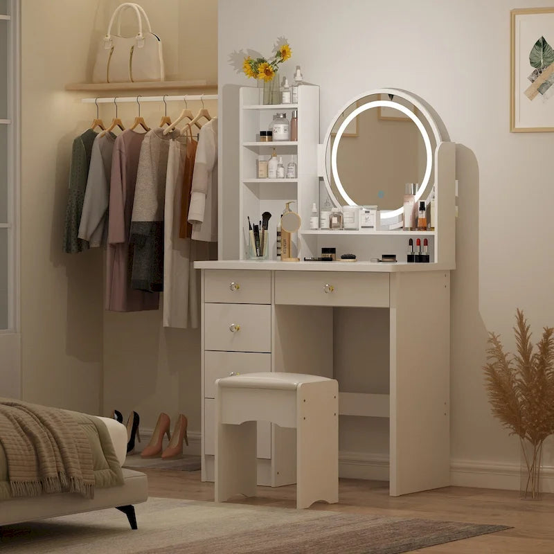 Makeup Vanity Dressing Table, Vanity Mirror with Lights and Table Set - 52H