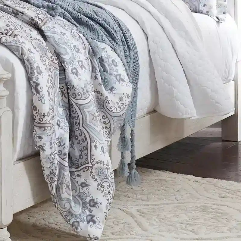 Farmhouse Reimagined Antique White with Chestnut King Poster Bed
