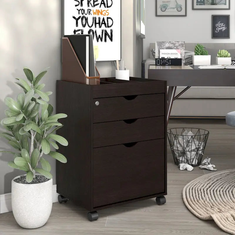 Contemporary 3-Drawer Lockable Mobile File Cabinet – White Oak or Red Cocoa