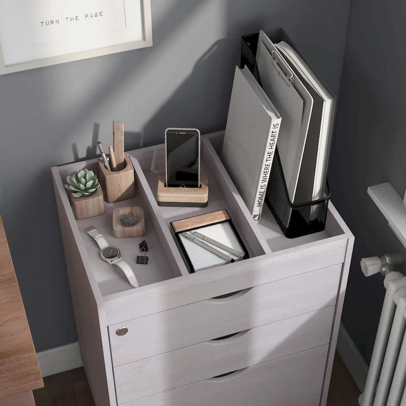 Contemporary 3-Drawer Lockable Mobile File Cabinet – White Oak or Red Cocoa