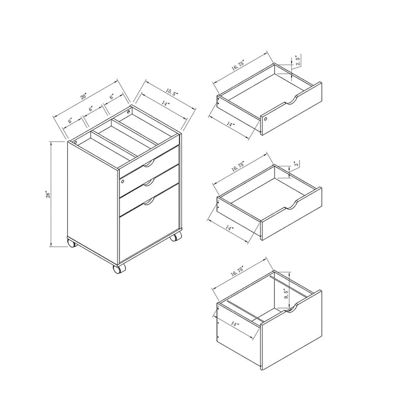 Contemporary 3-Drawer Lockable Mobile File Cabinet – White Oak or Red Cocoa