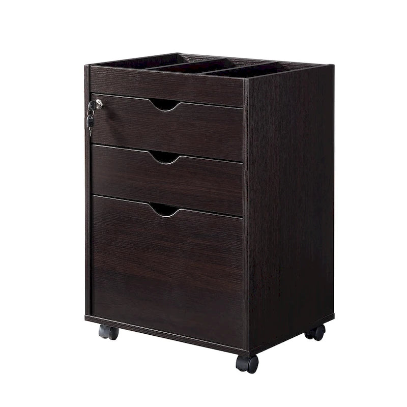 Contemporary 3-Drawer Lockable Mobile File Cabinet – White Oak or Red Cocoa