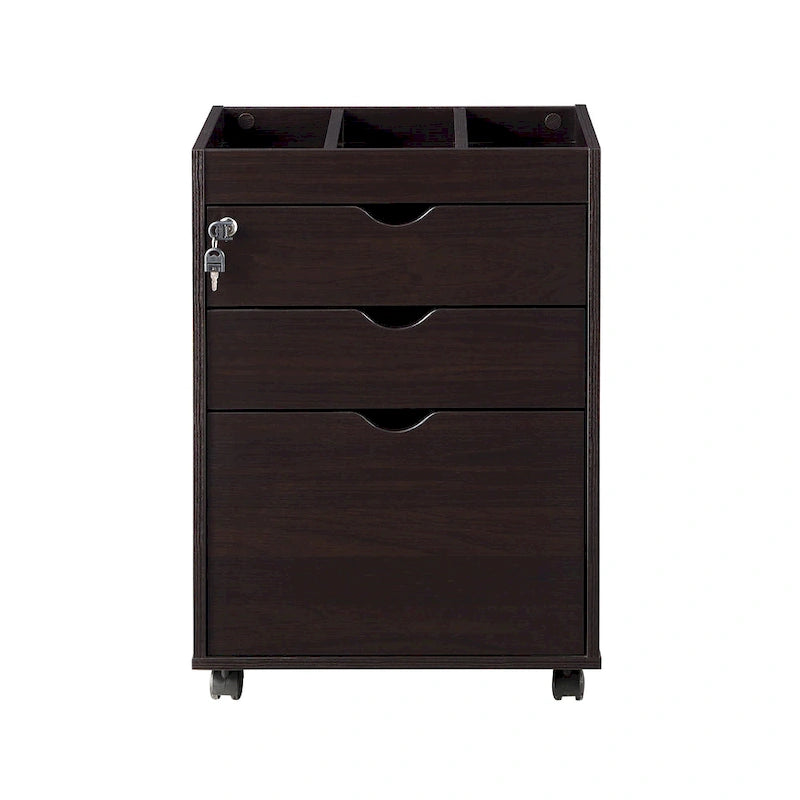 Contemporary 3-Drawer Lockable Mobile File Cabinet – White Oak or Red Cocoa