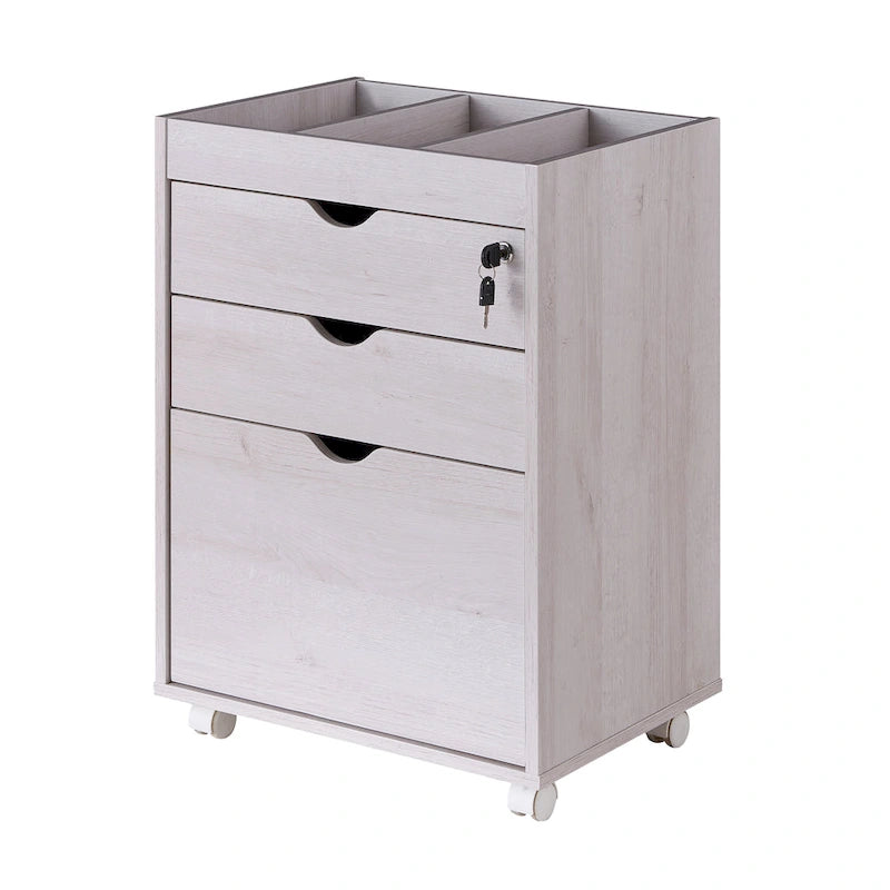 Contemporary 3-Drawer Lockable Mobile File Cabinet – White Oak or Red Cocoa