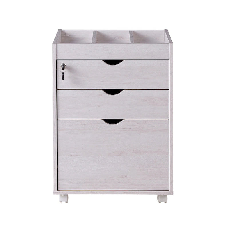 Contemporary 3-Drawer Lockable Mobile File Cabinet – White Oak or Red Cocoa