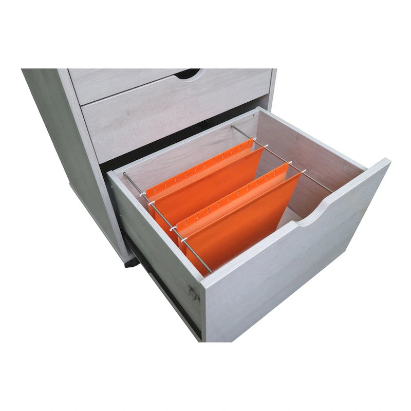 Contemporary 3-Drawer Lockable Mobile File Cabinet – White Oak or Red Cocoa