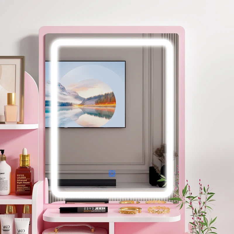 Makeup Vanity Set Table With LED Light &Mirror & Stool