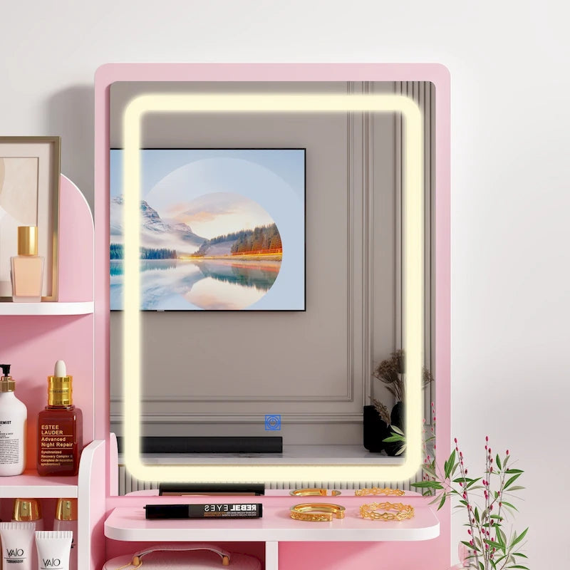 Makeup Vanity Set Table With LED Light &Mirror & Stool