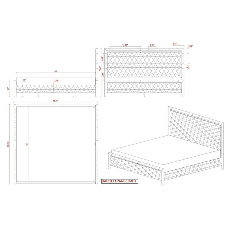 Contemporary Upholstered Bedroom Set with Bed, Buffet & Lamp Table