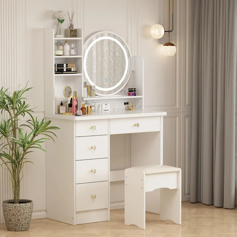 Makeup Vanity Dressing Table Set With Touch Screen Mirror & Stool